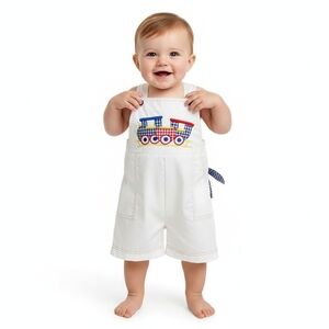 Vintage Tiny Tots Original Train Embroidered Overalls Boys Size 4 Cotton Blend